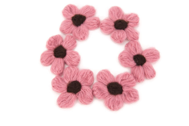 Pink and Brown Flower Knit Crochet 6 Pieces for Newborn Headbands Toddlers Accessories Doll Clothing