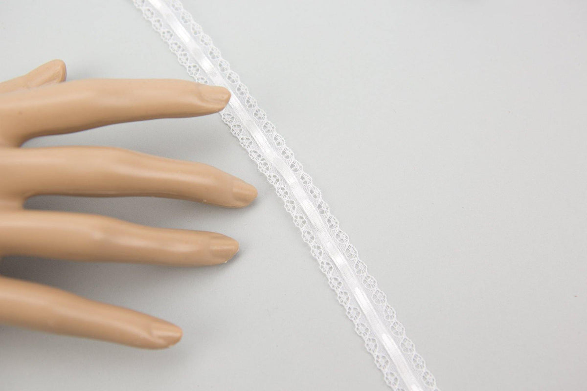 White Lace and Satin Ribbon Lace Through Trim 5/8 inch width 5 yards NLT00327 - Felinus Fabrics