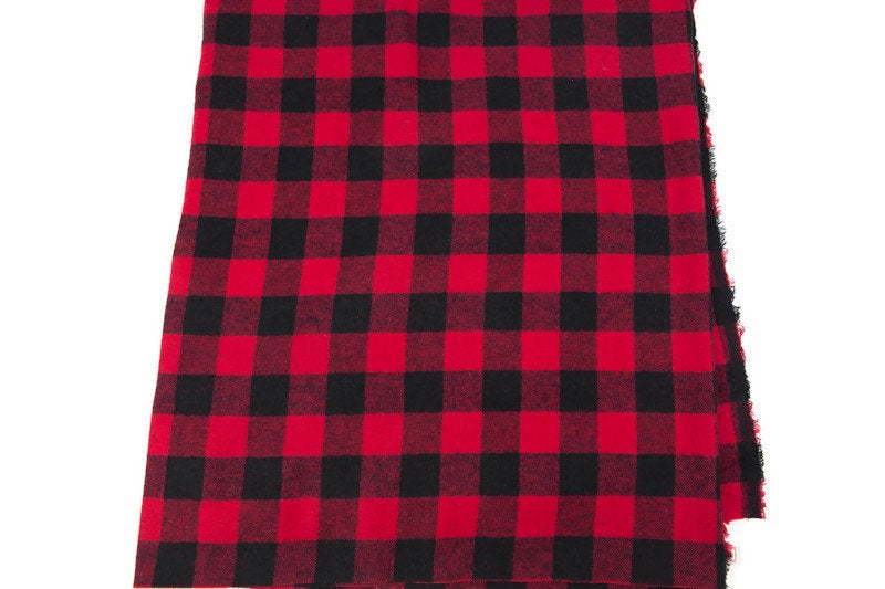 Red and Black Buffalo Plaid Flannel Plaid Fabric Brushed by the yard