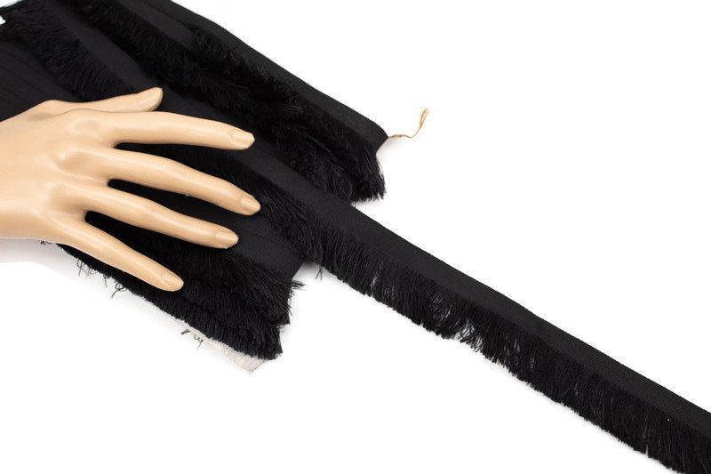 Black Grosgrain Fringe Trim 1.5 inches width x 3 yards - Felinus Fabrics