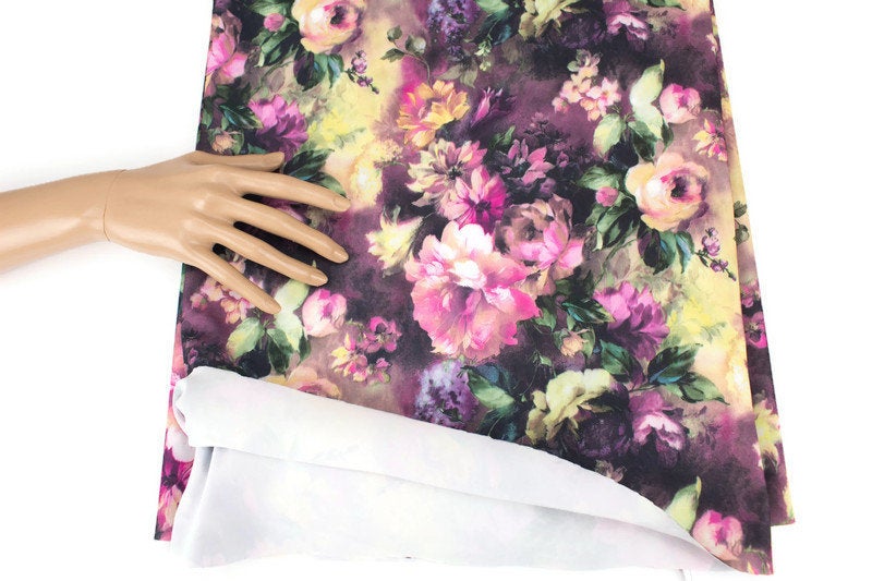 Pink Floral Bonded Mesh Knit Fabric Remnant 1 yard