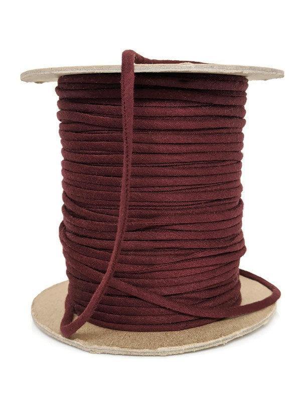 Burgundy Brown Knit Jersey Spaghetti Strap Trim Hollow Tube Tubular Trim 3/16 Inch wide 5 yards - Felinus Fabrics