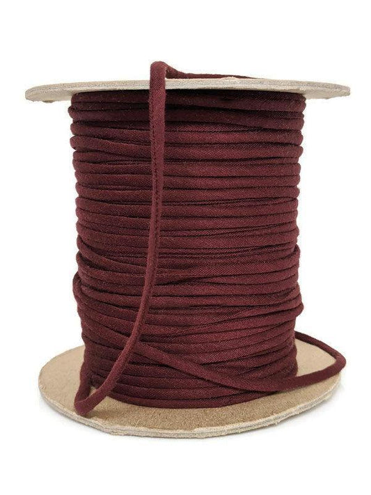Burgundy Brown Knit Jersey Spaghetti Strap Trim Hollow Tube Tubular Trim 3/16 Inch wide 5 yards - Felinus Fabrics