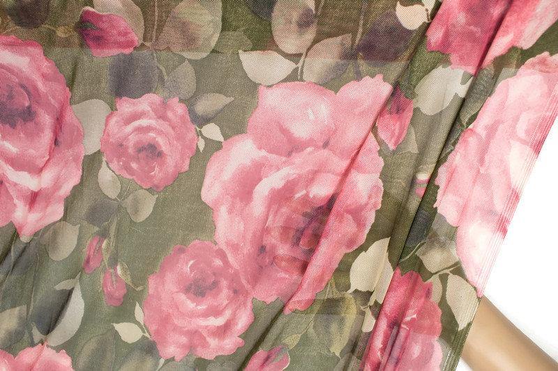 Blush Pink and Green Rose Floral Stretch Mesh Fabric Extra Wide by the yard - Felinus Fabrics