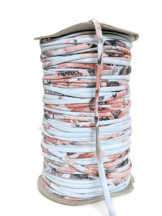 Heather Pale Blue and Blush Pink Floral Knit Jersey Trim Spaghetti Strap Trim Hollow Tube Tubular Trim 10 yards