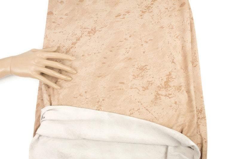 Beige Crackled Tie Dye Like Brushed Poly Knit Fabric by the yard IMPERFECT - Felinus Fabrics