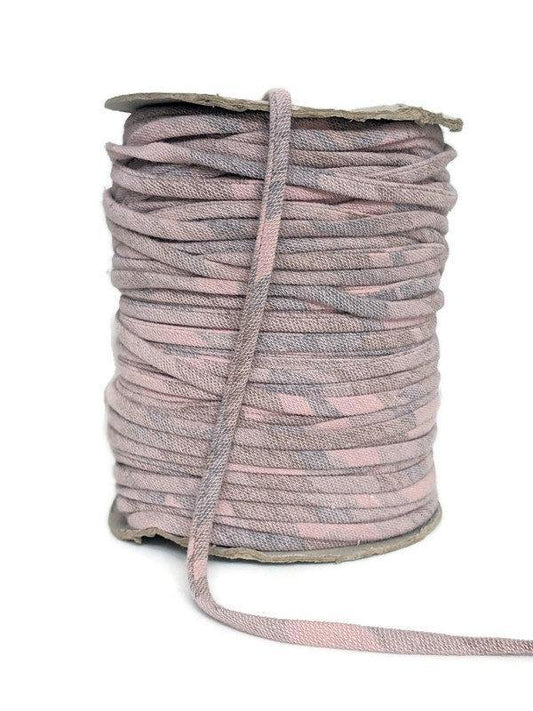Blush Pink Camouflage Baby French Terry Knit Trim Spaghetti Straps Hollow Tube Tubular Trim  5 yards - Felinus Fabrics
