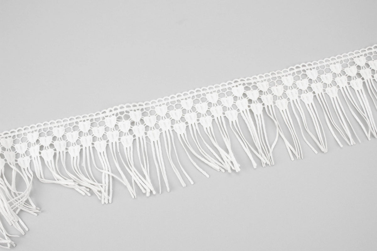 White Heart Lace Fringe Trim 3-5/8 inches width x 2.25 yards NLT00381 - Felinus Fabrics