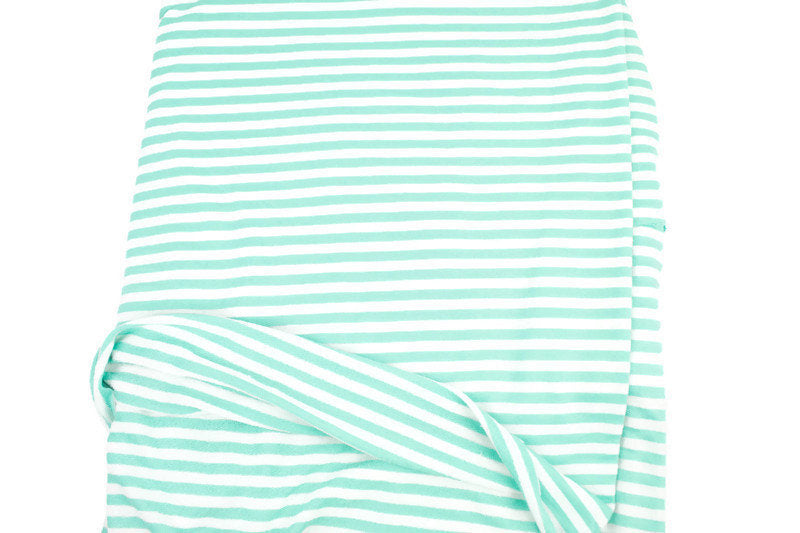 Mint Green and Off White Narrow Stripe Baby French Terry Knit Fabric by the yard