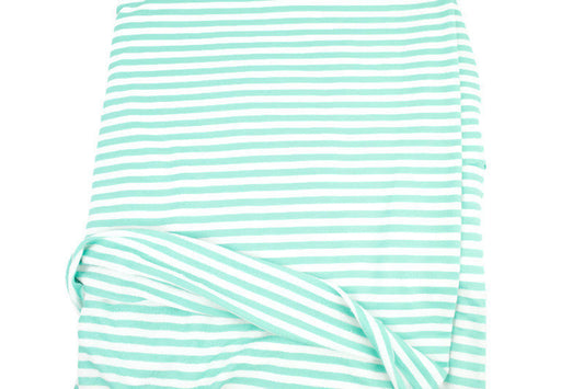 Mint Green and Off White Narrow Stripe Baby French Terry Knit Fabric by the yard