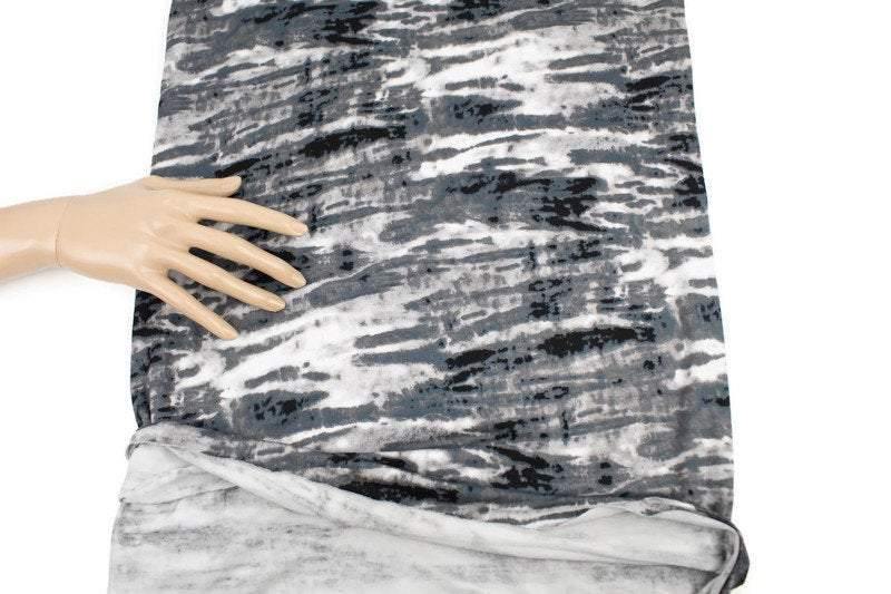 Gray Tie Dye Like Print Knit Jersey Fabric 1 yard PDK00663A - Felinus Fabrics