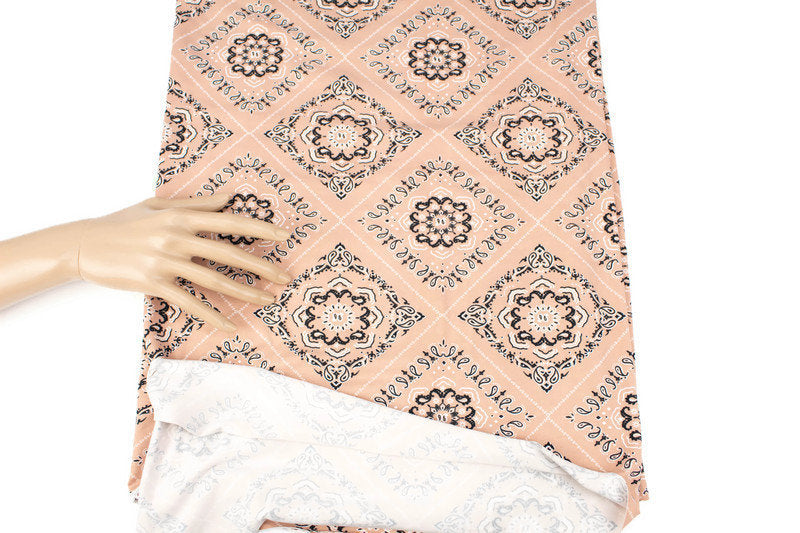 Nude Beige Bandana Print Brushed Poly Fabric by the yard