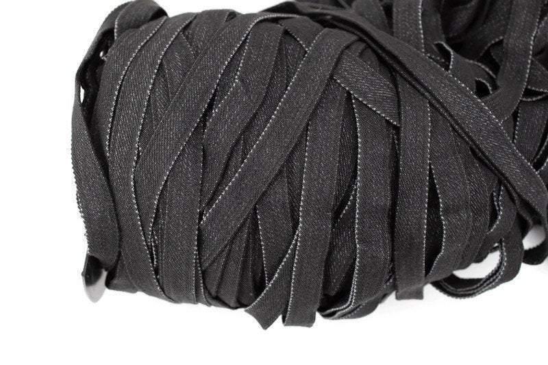Black Elastic Denim Trim Stretch Denim Trim Elastic Headband two pieces that total 8 yards ELT00168B - Felinus Fabrics