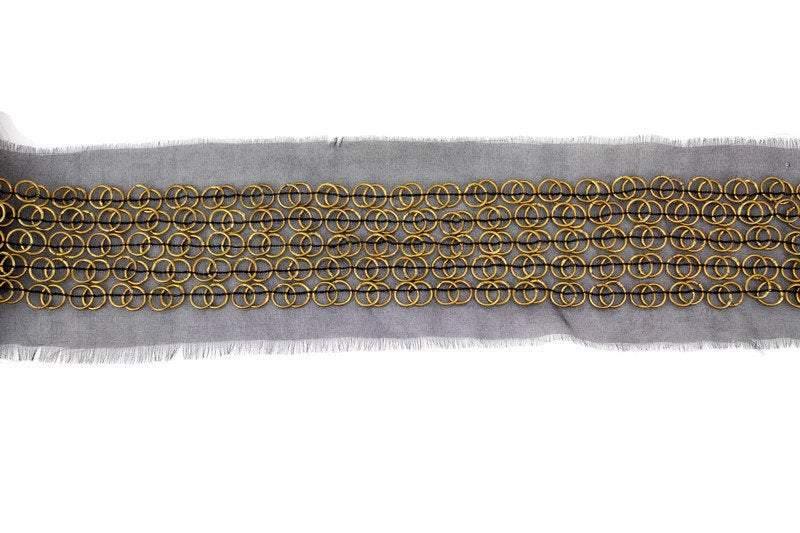 Black Organza Trim with Multiple O rings Luxury Trim High Fashion Rare Trim Couture 3-3/8 width x 2.5 yards - Felinus Fabrics