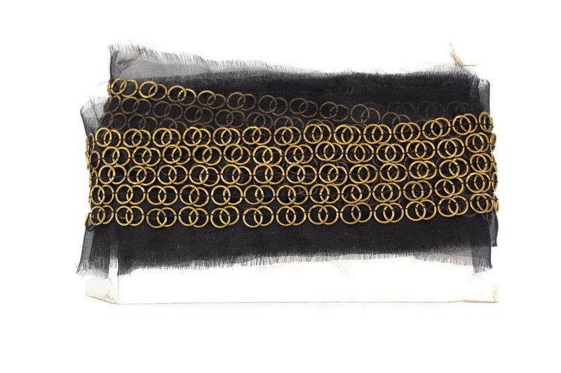 Black Organza Trim with Multiple O rings Luxury Trim High Fashion Rare Trim Couture 3-3/8 width x 2.5 yards - Felinus Fabrics