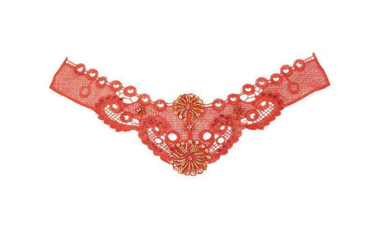 Dark Orange Floral Lace Applique with Sequins and Beads  APP00178 - Felinus Fabrics