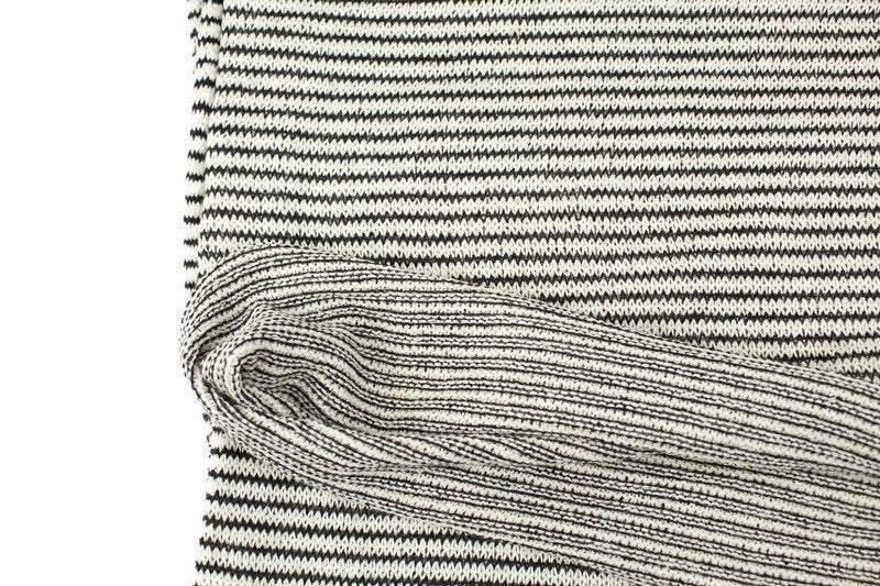Black and Cream Narrow Stripe Open Weave Knit Sweater Knit Fabric by the yard - Felinus Fabrics
