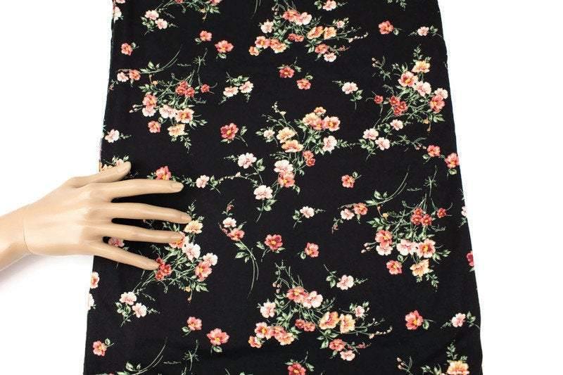 Black and Coral Floral Brushed Poly Knit Fabric 1 yard 15 inches - Felinus Fabrics