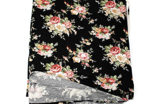 Black and Coral Multi Floral Knit Jersey Fabric 1.75 yard - Felinus Fabrics
