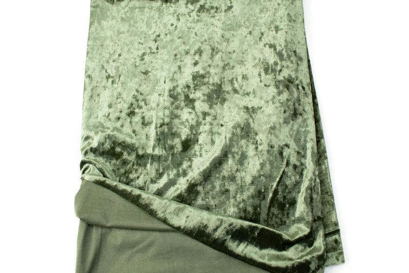 Olive Green Crushed Stretch Velvet Knit Fabric by the yard ATK00467R - Felinus Fabrics