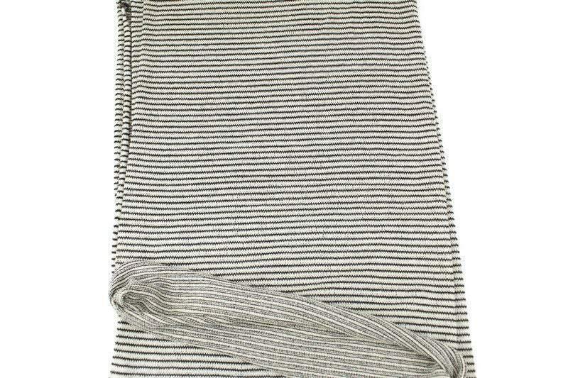 Black and Cream Narrow Stripe Open Weave Knit Sweater Knit Fabric by the yard - Felinus Fabrics