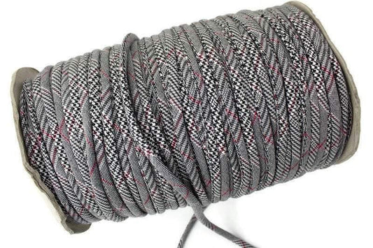 Black White and Red Plaid Hounds tooth Woven Trim Spaghetti Straps Hollow Tube Tubular Trim 5 yards - Felinus Fabrics