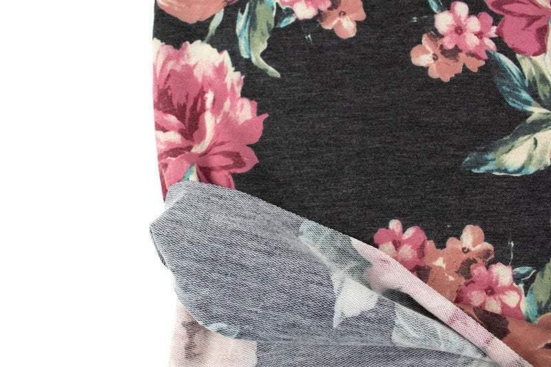 Heather Gray and Blush Floral Print Baby French Terry Knit Fabric by the yard FTK00793R - Felinus Fabrics