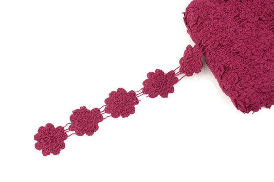 Burgundy Floral Cotton Cluny Lace Trim 3 yards - Felinus Fabrics