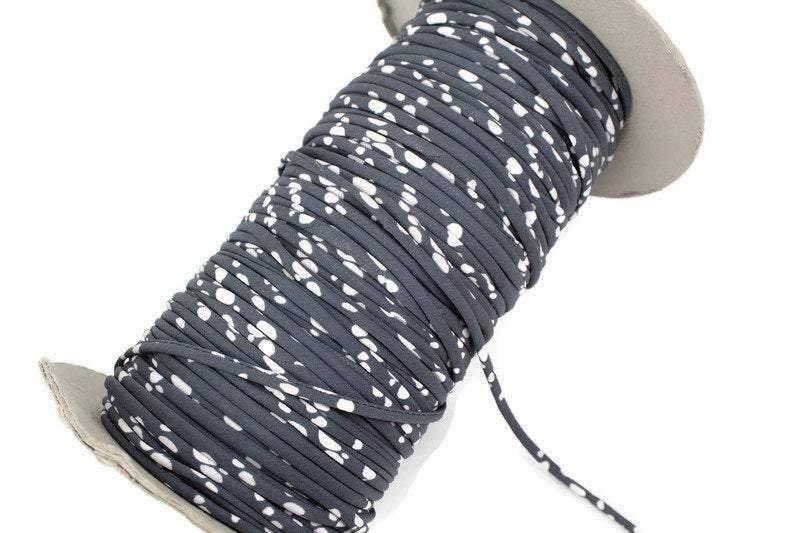 Gray and Off White Polka Dot Matte Sateen Woven Trim Spaghetti Straps Hollow Tube Tubular Trim 5 yards ATN01009 - Felinus Fabrics