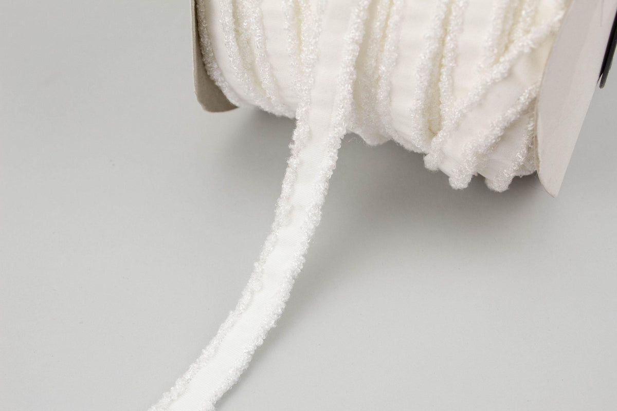 Off White Fancy Grosgrain Elastic Trim with Edge Loops 5/8 inch width x 6 yards ELT00200 - Felinus Fabrics