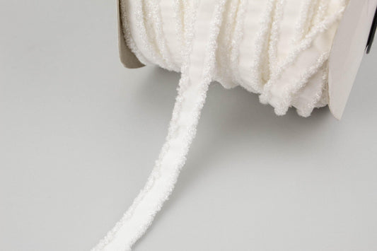 Off White Fancy Grosgrain Elastic Trim with Edge Loops 5/8 inch width x 6 yards ELT00200 - Felinus Fabrics