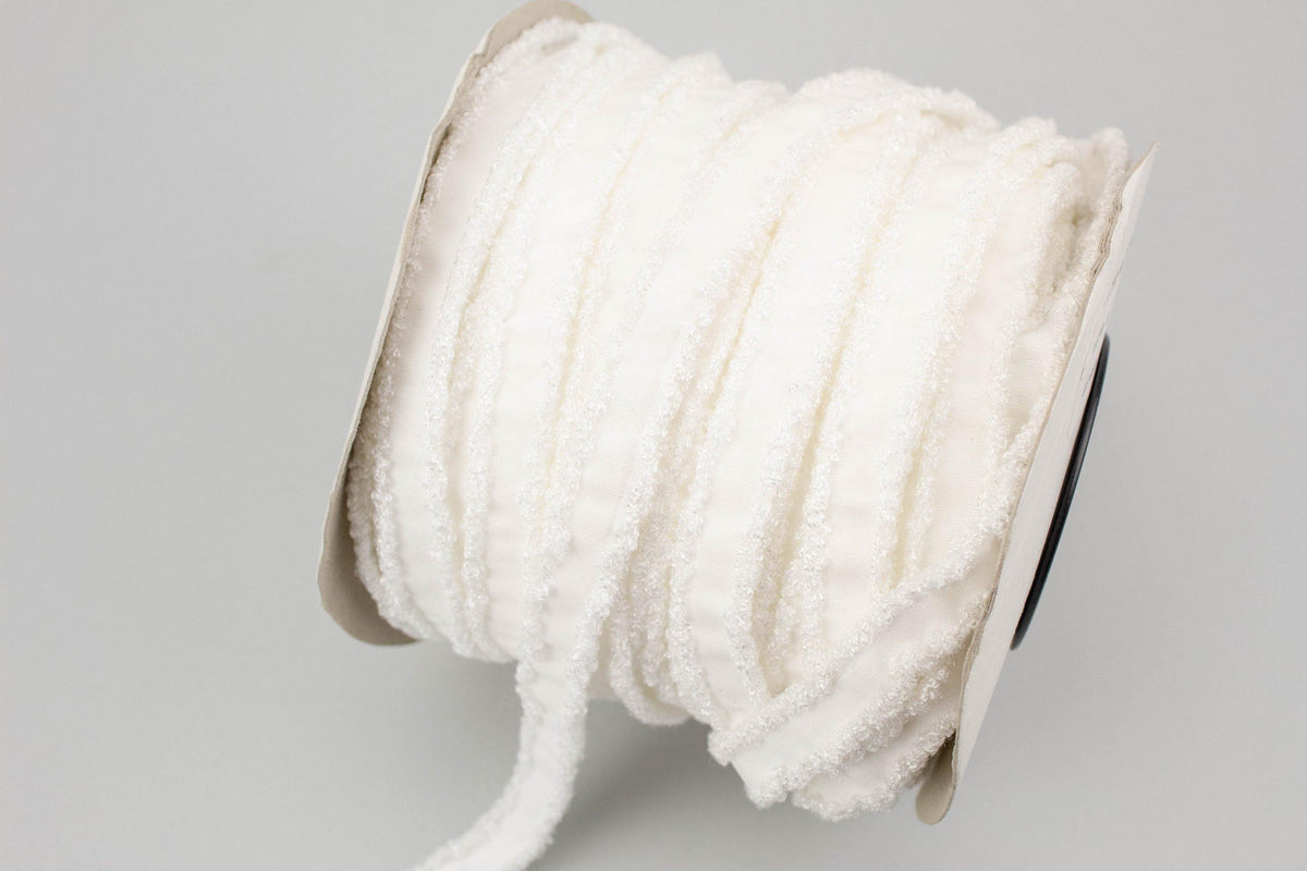 Off White Fancy Grosgrain Elastic Trim with Edge Loops 5/8 inch width x 6 yards ELT00200 - Felinus Fabrics