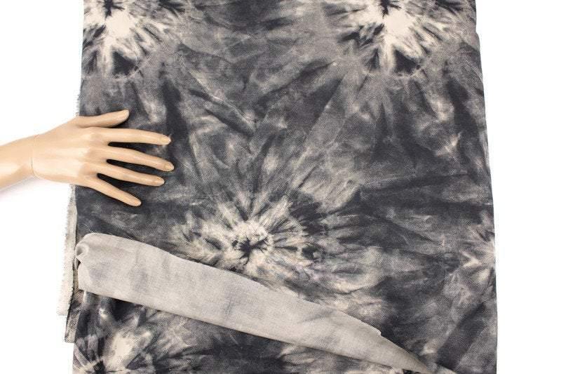 Black and Pale Beige Tie Dye Graphic Print Cotton Fabric Light Weight Woven Shirting Designer Fabric by the yard - Felinus Fabrics