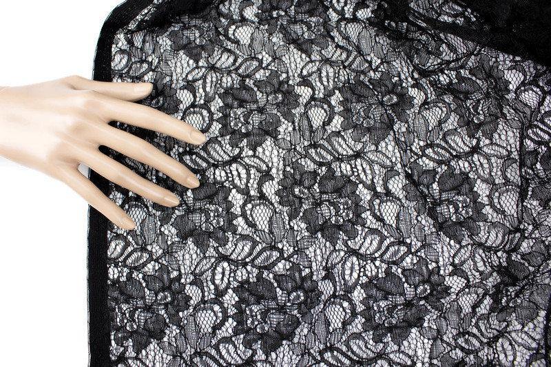 Black Floral Lace Fabric Designer Lace by the yard - Felinus Fabrics