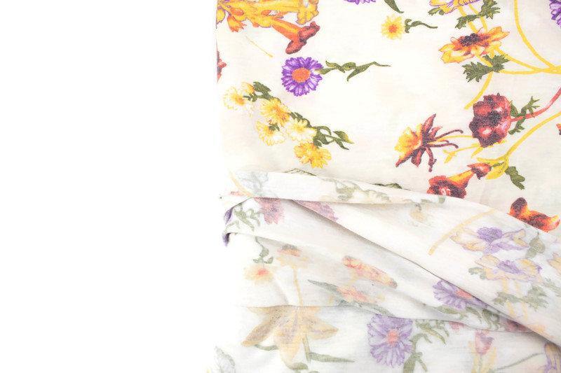Purple and Yellow on Cream Floral Knit Jersey Fabric 2.5 yards PDK00695 - Felinus Fabrics
