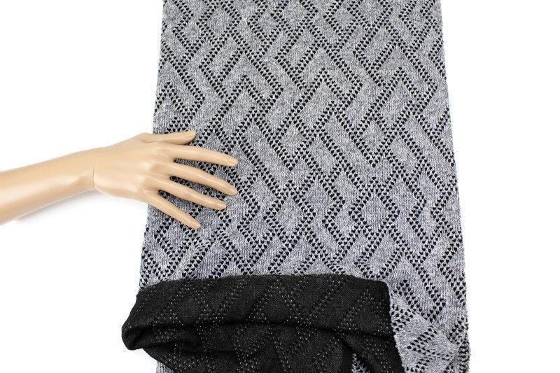 Heather Gray and Black Geometric Diamond Design Double Face Sweater Knit Fabric 42 inches length OSK01077 - Felinus Fabrics