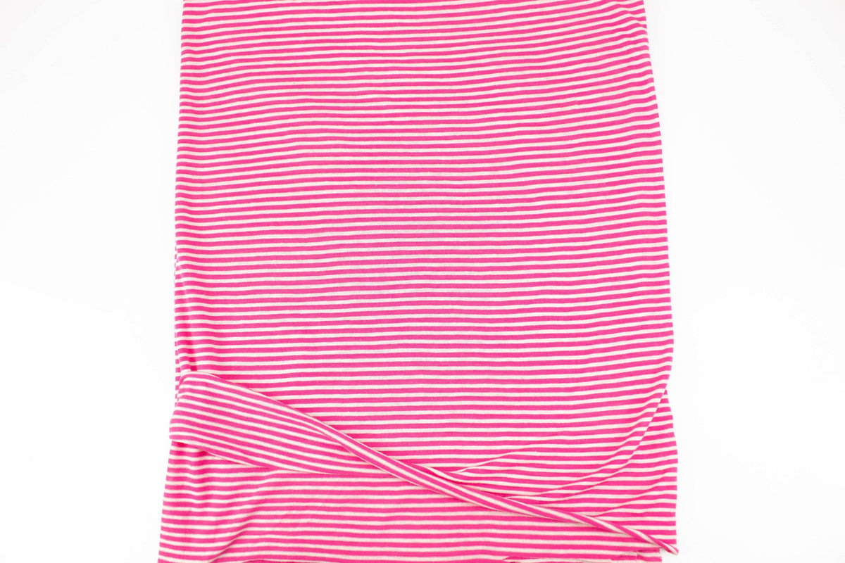 Dark Pink and Off White Narrow Stripe Speckled Knit Jersey Fabric by the yard STK00263R - Felinus Fabrics