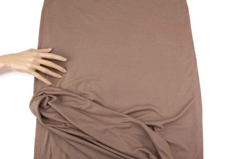 Milk Chocolate Brown Fine Rib Knit Jersey Fabric 1.5 yards ATK00485A - Felinus Fabrics