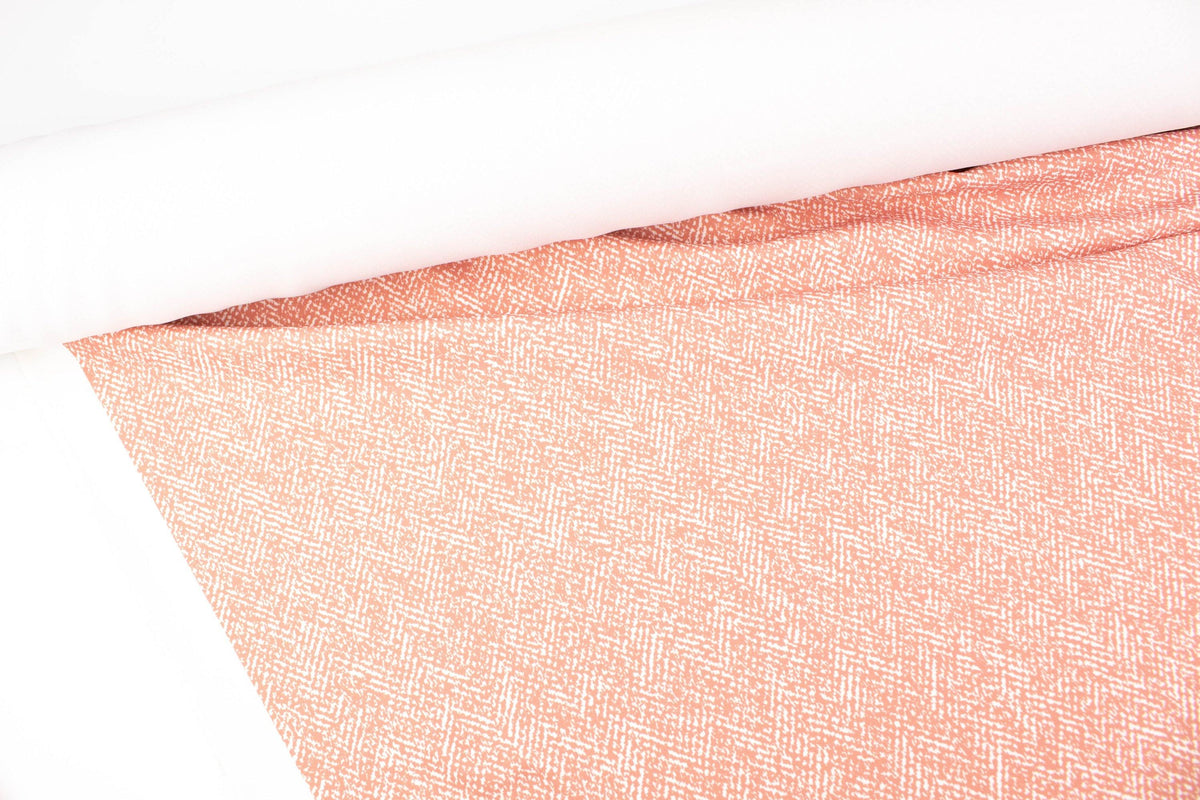 Coral and Off White Graphic Herringbone Print Polyester Crepe Woven Fabric by the yard ATW00137 - Felinus Fabrics