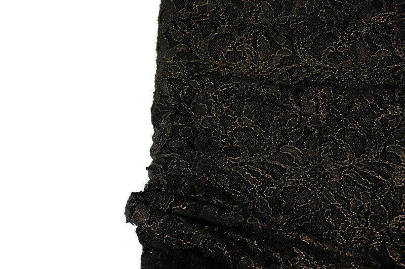 Black and Metallic Gold Floral Stretch Lace Fabric by the yard - Felinus Fabrics