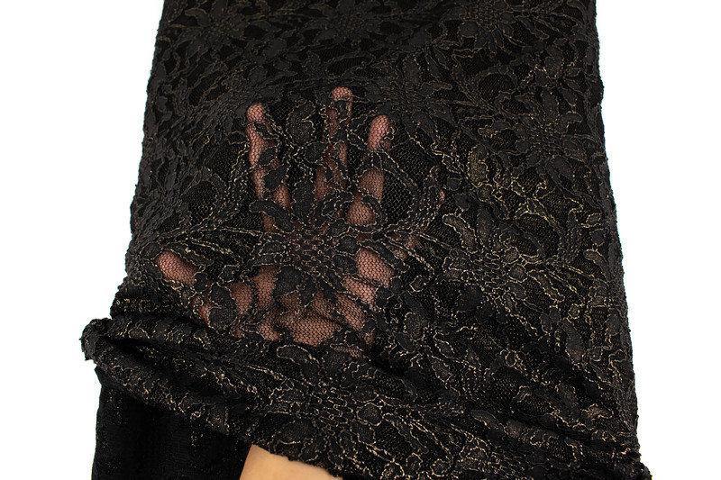 Black and Metallic Gold Floral Stretch Lace Fabric by the yard - Felinus Fabrics