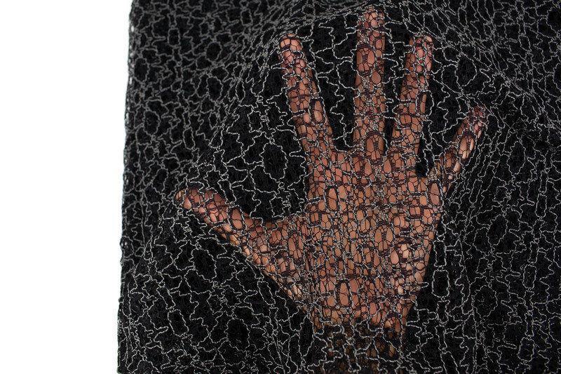 Black and Gray Spider Web Modern Lace Fabric Non Stretch 1 yard 33 inches - Felinus Fabrics