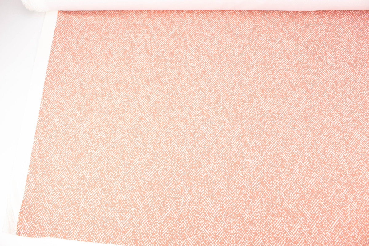 Coral and Off White Graphic Herringbone Print Polyester Crepe Woven Fabric by the yard ATW00137 - Felinus Fabrics
