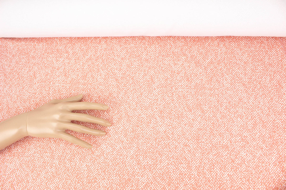 Coral and Off White Graphic Herringbone Print Polyester Crepe Woven Fabric by the yard ATW00137 - Felinus Fabrics
