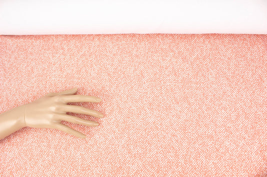 Coral and Off White Graphic Herringbone Print Polyester Crepe Woven Fabric by the yard ATW00137 - Felinus Fabrics