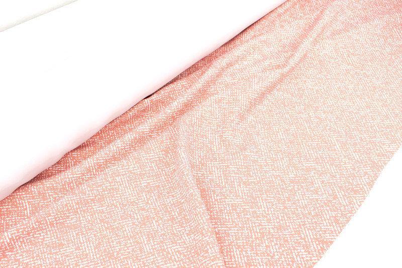 Coral and Off White Graphic Herringbone Print Polyester Crepe Woven Fabric by the yard ATW00137 - Felinus Fabrics
