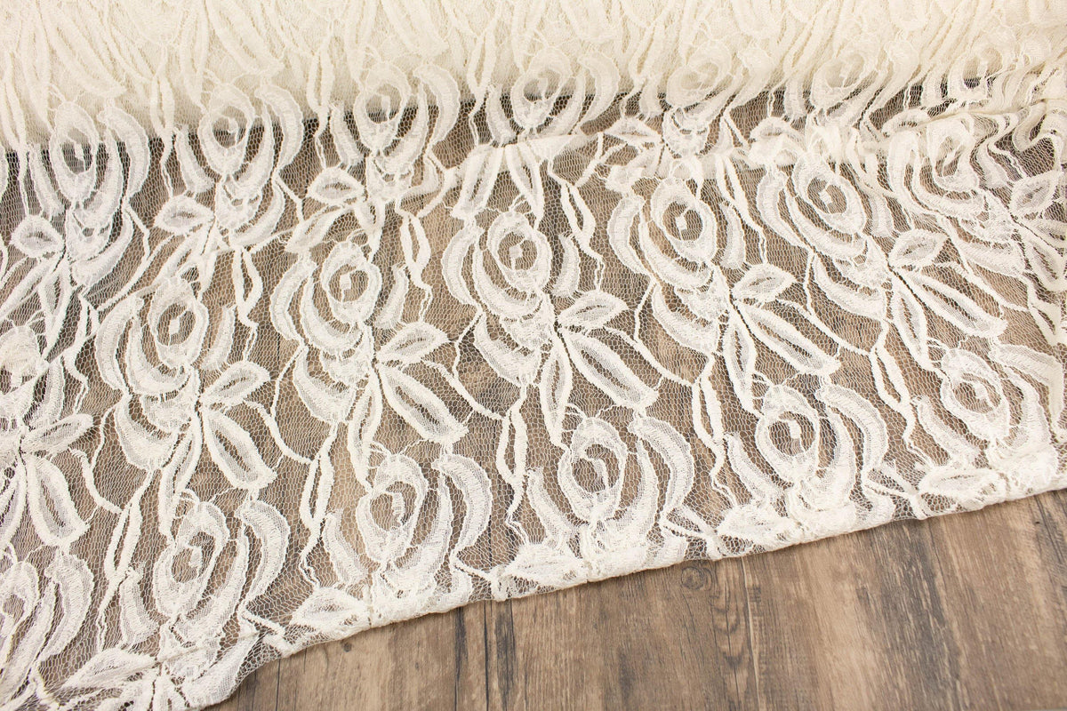 Ecru Floral Lace On Netting Fabric by the yard LAC00003R - Felinus Fabrics