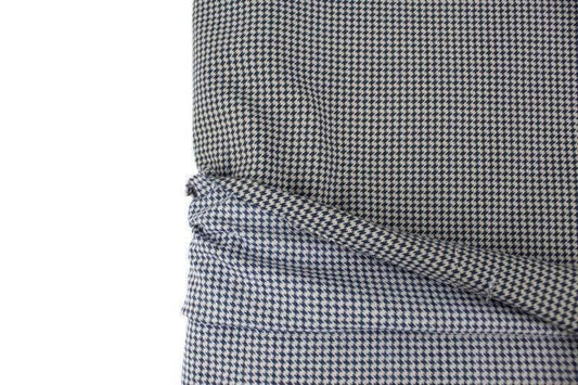 Beige and Navy Mini Houndstooth Woven Designer Fabric Made in Italy by the yard - Felinus Fabrics