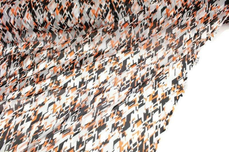 Black Orange and Gray Geometric Designs Stretch Mesh Fabric by the yard - Felinus Fabrics