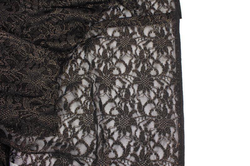 Black and Metallic Gold Floral Stretch Lace Fabric by the yard - Felinus Fabrics